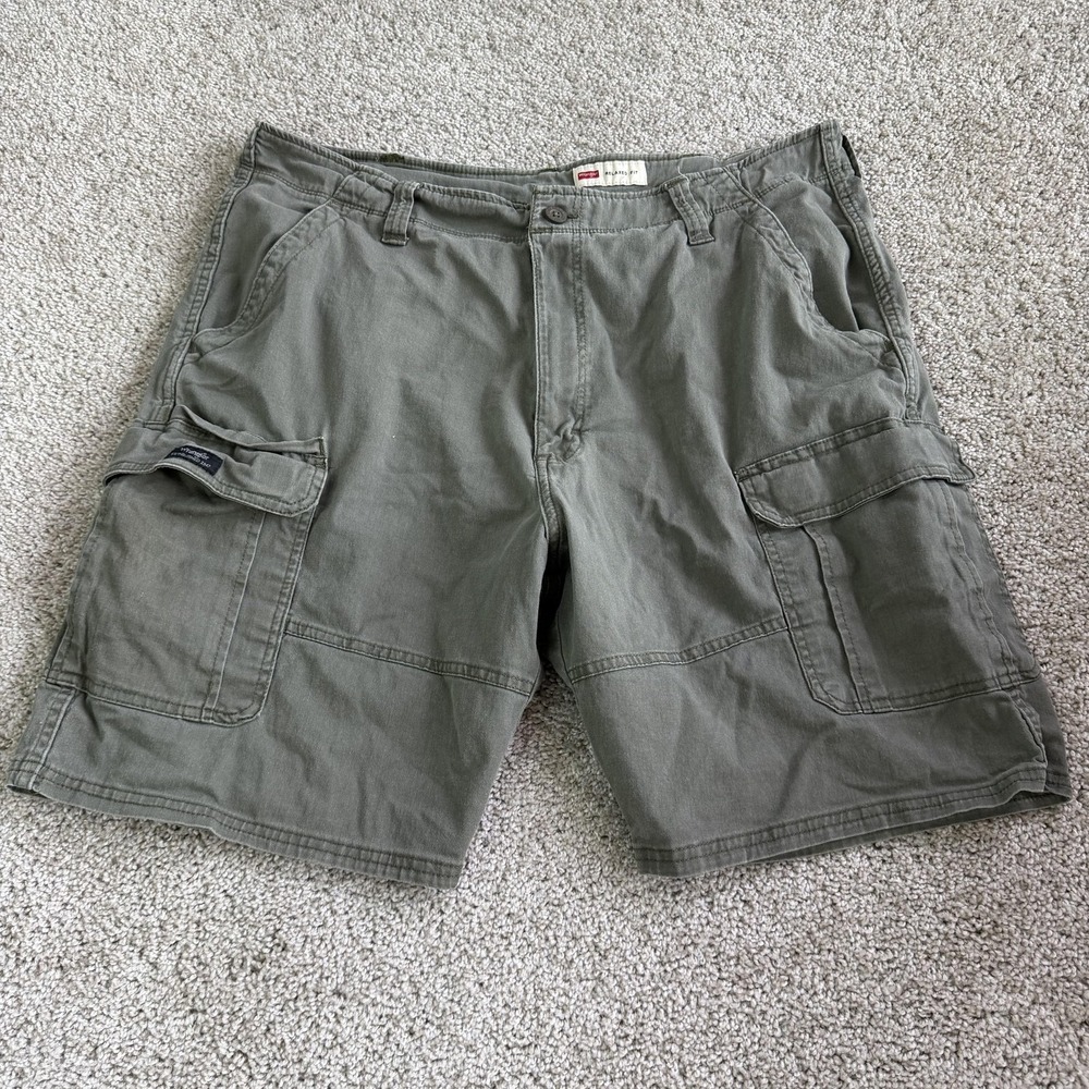 Wrangler Cargo Shorts Mens 40 Green Stretch Canvas Relaxed Fit Casual Summer